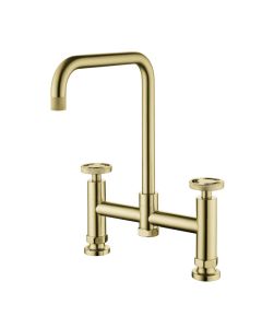 Henry Holt Industrial Bridge Sink Mixer Brushed Brass