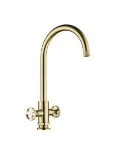 Henry Holt Industrial Twin Lever Sink Mixer Brushed Brass