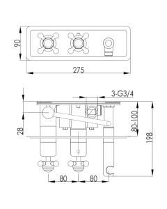 Grosvenor Black Cross 2 Way Shower Valve with Handset Chrome