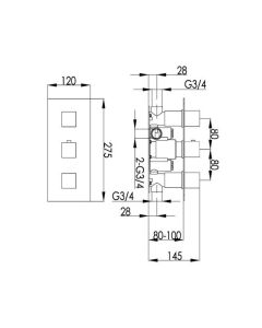 Athena 2-Way Vertical Thermostatic Shower Chrome