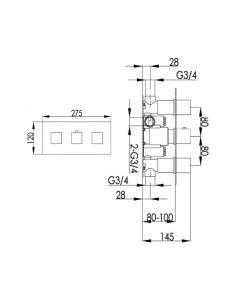 Athena 2-Way Horizontal Thermostatic Shower Chrome