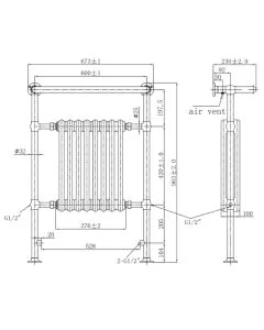 JTP Grosvenor 963 x 673 Towel Rail Antique Brass