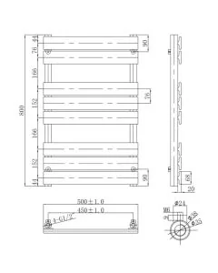 JTP Hix 800 x 500 Straight Towel Rail Brushed Black