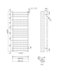 JTP Inox 1200 x 500 Straight Towel Rail Stainless Steel