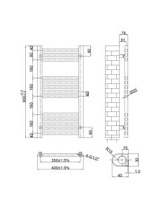 JTP Inox 800 x 400 Straight Towel Rail Stainless Steel