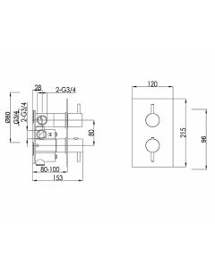 VOS 2 Way Thermostatic Shower Valve Matt Black