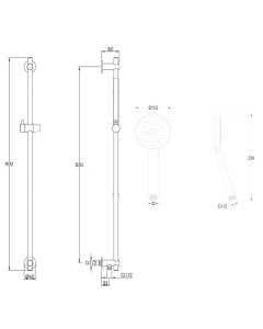 VOS Slide Rail Shower Kit Round Handset Brushed Black
