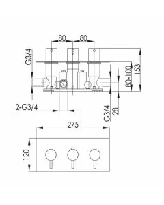 VOS 3 Lever 3 Way Horizontal Shower Valve Brass