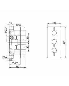 VOS 3 Lever 2 Way Vertical Shower Valve Brass