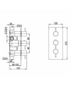 VOS 3 Lever 3 Way Vertical Shower Valve Matt Black