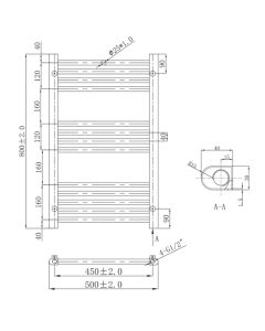 JTP VOS 800 x 500 Straight Towel Rail Brushed Brass