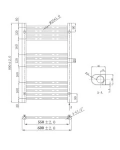 JTP VOS 800 x 600 Straight Towel Rail Matt Black