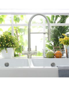 Aquila 2 Lever Mixer And Cold Filter Tap Brushed Steel