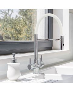 Aquila 3 Lever Mixer And Cold Filter Tap Chrome/White Hose