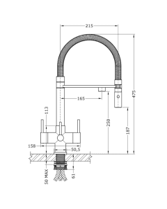 Aquila 3 Lever Mixer And Cold Filter Tap Brushed Steel/White