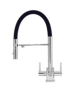 Aquila SQ 3 Lever Mixer Cold Filter Tap Chrome/Black Hose