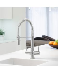 Milano 3 Lever Mixer And Cold Filter Tap Brushed Steel