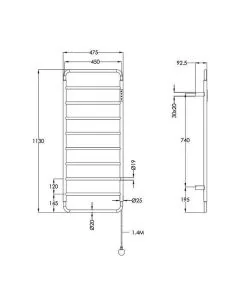Aero 1130 Electric Towel Rail Matt Black