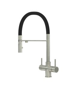 Aquila 2 Lever Mixer And Cold Filter Tap Brushed Steel/Black