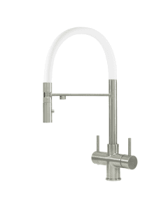 Aquila 2 Lever Mixer And Cold Filter Tap Brushed Steel/White