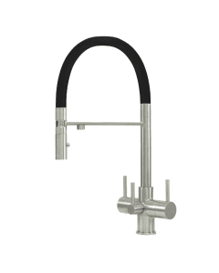 Aquila 3 Lever Mixer And Cold Filter Tap Brushed Steel/Black