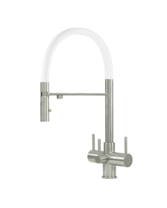 Aquila 3 Lever Mixer And Cold Filter Tap Brushed Steel/White