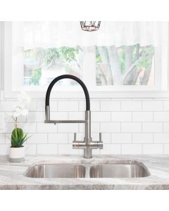 Aquila 4in1 Cold Filter and Kettle Tap Brushed Steel/Black