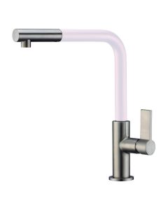 Auriga Monobloc Kitchen Mixer Tap White Spout Brushed Nickel