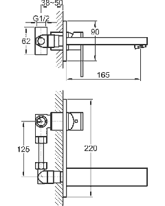 Bloque 2 Hole Wall Mounted Basin Mixer with Clicker Waste