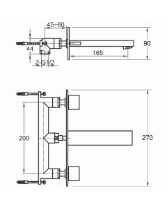 Bloque 3 Hole Wall Basin Mixer with Clicker Waste