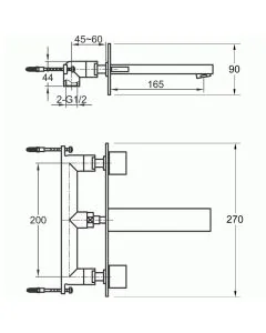 Bloque 3 Hole Wall Basin Mixer with Clicker Waste