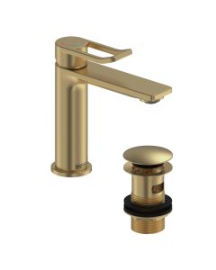 Saffron Basin Mixer with Clicker Waste Brushed Brass