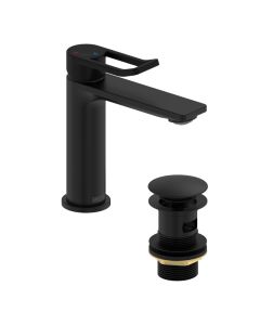 Saffron Basin Mixer with Clicker Waste Matt Black