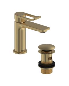 Saffron Small Basin Mixer with Waste Brushed Brass