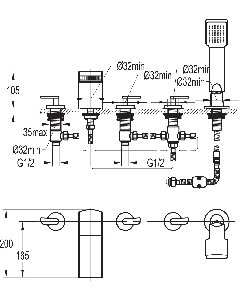 Cascade 5 Hole Bath Shower Mixer