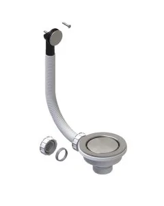 90mm Strainer Waste Round Overflow Brushed Steel