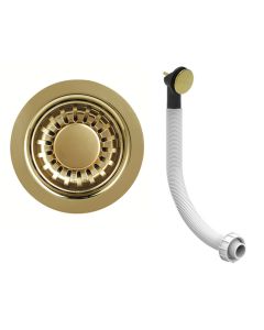 90mm Strainer Waste Round Overflow Gold