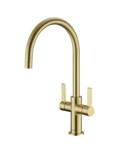 Auva Twin Lever Sink Mixer Swivel Spout Brushed Brass