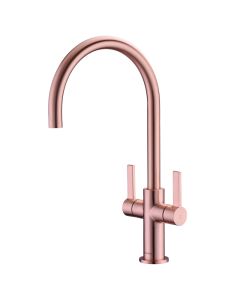 Auva Twin Lever Sink Mixer Swivel Spout Brushed Copper