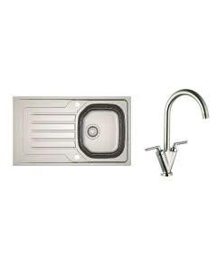 Bolero 1 Bowl Inset Kitchen Sink & Brushed Steel Vitro Tap