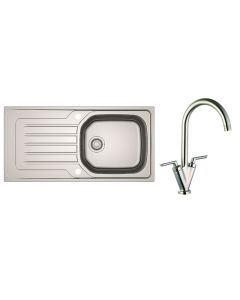 Bolero 1 Large Bowl Inset Kitchen Sink & Brushed Steel Vitro Tap