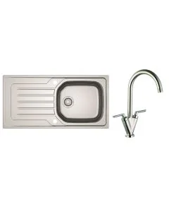 Bolero 1 Large Bowl Inset Kitchen Sink & Brushed Steel Vitro Tap