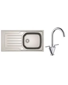 Bolero 1 Large Bowl Inset Kitchen Sink & Chrome Vitro Tap