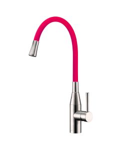 Morpho Single Lever Flex Spout Mixer Red/Brushed Nickel