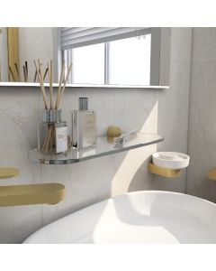 Round 395mm Glass Shelf Brushed Brass