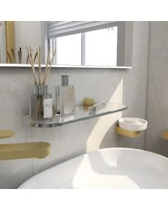 Round 395mm Glass Shelf Brushed Brass