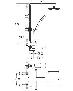 Essence Manual Shower With Rigid Riser, Handshower and Bath Spout