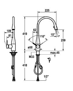Eve Light Monobloc Kitchen Tap with Pull-Out Aerator SS