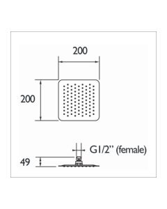 200mm Slimline Square Fixed Head