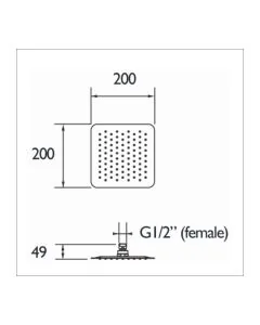 200mm Slimline Square Fixed Head